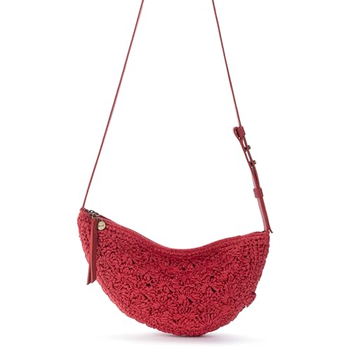 Image of The Sak Tess Crochet Crescent Shoulder Bag - Premium Women's Handbag for Everyday & Travel - Adjustable Strap with Zipper Closure - Scarlet Primrose Straw