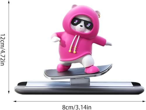 Image of REWOP Skateboarding Panda Car Dashboard Toy -Auto Sliding Motion Decor, Cool Sliding Car Accessory, Fun Car Interior Decoration Accessories (Rasberry Pink)