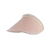 minkissy Pearl Sun Hat Wide Brim Straw Summer Sun Visor Cap for Women Outdoor Sports UV Protection Pink M (56-58cm)