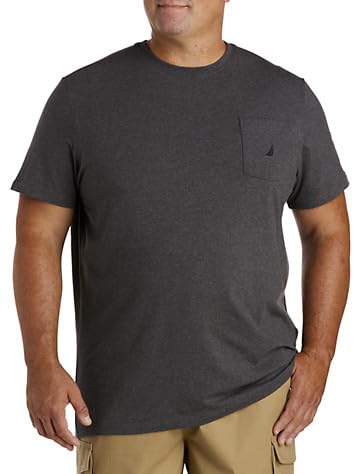 Nautica mens Solid Crew Neck Short Sleeve Pocket T-shirt T Shirt, Charcoal Heather (Dark), 4X-Large Tall US