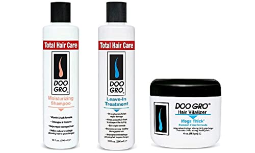 DOO GRO Hair Grow Kit, Moisturizing Shampoo 8 oz, Leave-in Grow Treatment 8oz, Hair Vitalizer 4oz.