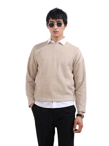 Image of The Indian Garage Co Men Boxy Textured Full Sleeves Crew Neck T-Shirt