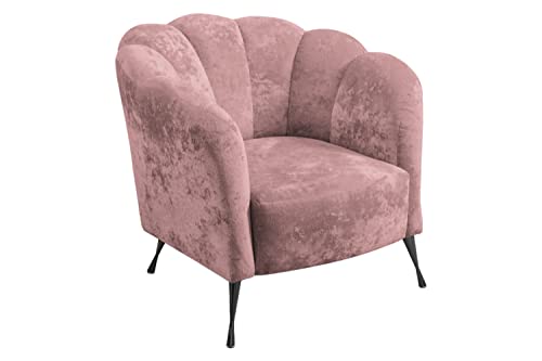 RAVIO Cocktailsessel Adria, Muschelsessel mit Beine aus verchromtem Metall, Muschelstuhl vom Hersteller, Freizeitsessel für Wohnzimmer, Armlehnstuhl (Eureka 2142 (Rosa) + Schwarze Beine) Cover