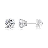 Lirzxin Pendientes de oro blanco 750 585 375 de oro auténtico, para mujer, sencillos con 4 garras, redondos, moissanite, 1 ct, joyas auténticas para boda, novia, oro blanco, Einheitsgröße, Platino