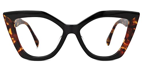 Image of Zeelool Stylish Acetate Cat Eye Blue Light Blocking Glasses Computer Eyewear for Women Oversized Eyeglasses Spitler ZJGA100148-01 Black-Tortoise