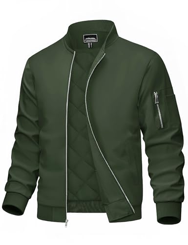 MAGCOMSEN Men's Bomber Jacket Casual Windproof Quilted Jacket Full Zip Windbreaker Winter Warm Varsity Jacket with Pockets
