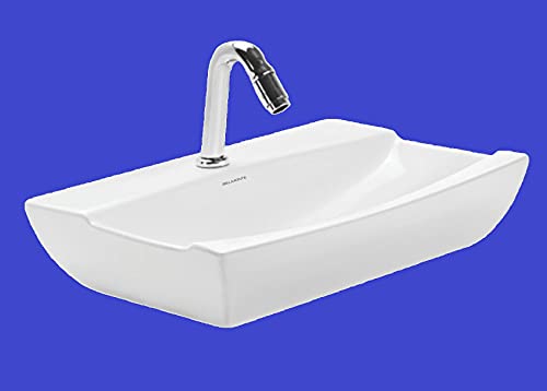 Image of Wash Basin Table Top Over Counter Vessel Sink Glossy Finish White Sink for Bathroom (19 x 13.5 x 4.5 Inch)