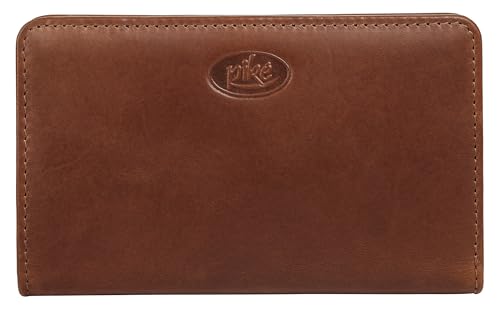 piké Geldbörse im Querformat Echt Leder Damen RFID Geldbeutel, Brieftasche aus Rindleder, Geldtasche 8 Kartenfächer, Münzfach Reißverschluss, Scheinfächer braun 022091