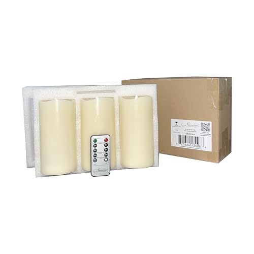 Image of Stonebriar LED Pillar Candles - Remote & Timer, Real Wax Flameless Candles for Home Decor, Weddings & Events, Pack of 3, Ivory, 3 inch x 6 inch