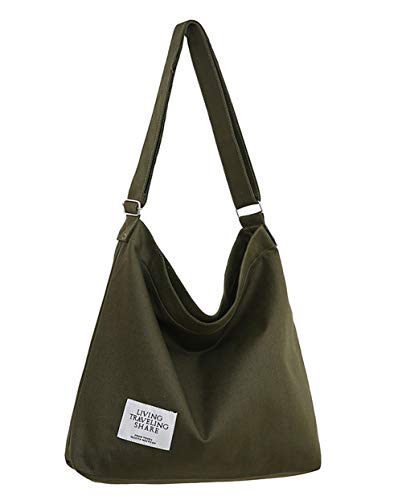 Covelin Women's Retro Large Size Canvas Shoulder Bag Hobo Crossbody Handbag Casual Tote Army Green