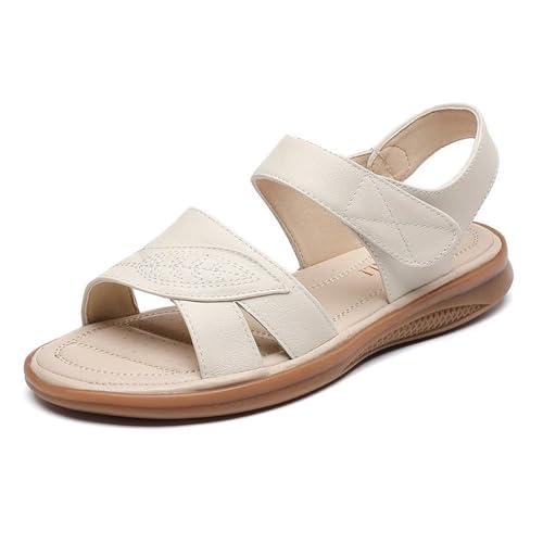 Womens Sandals Women's sandals for summer outdoor wear soft leather soft bottom non-slip comfortable flat bottom middle-aged and elderly mothers ladies sandals