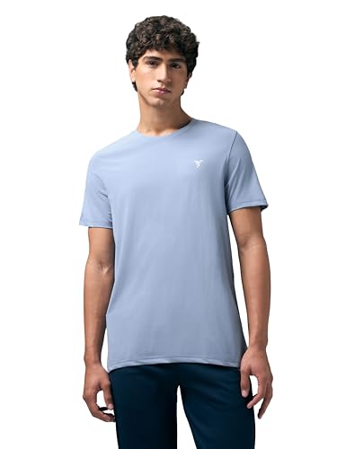 Image of TECHNOSPORT Men's Slim Fit Solid Crew Neck T-Shirt, Cotflex Quick Dry Wrinkle Resistant Polyester Sports Tee for Gym, Running, Training, Sports