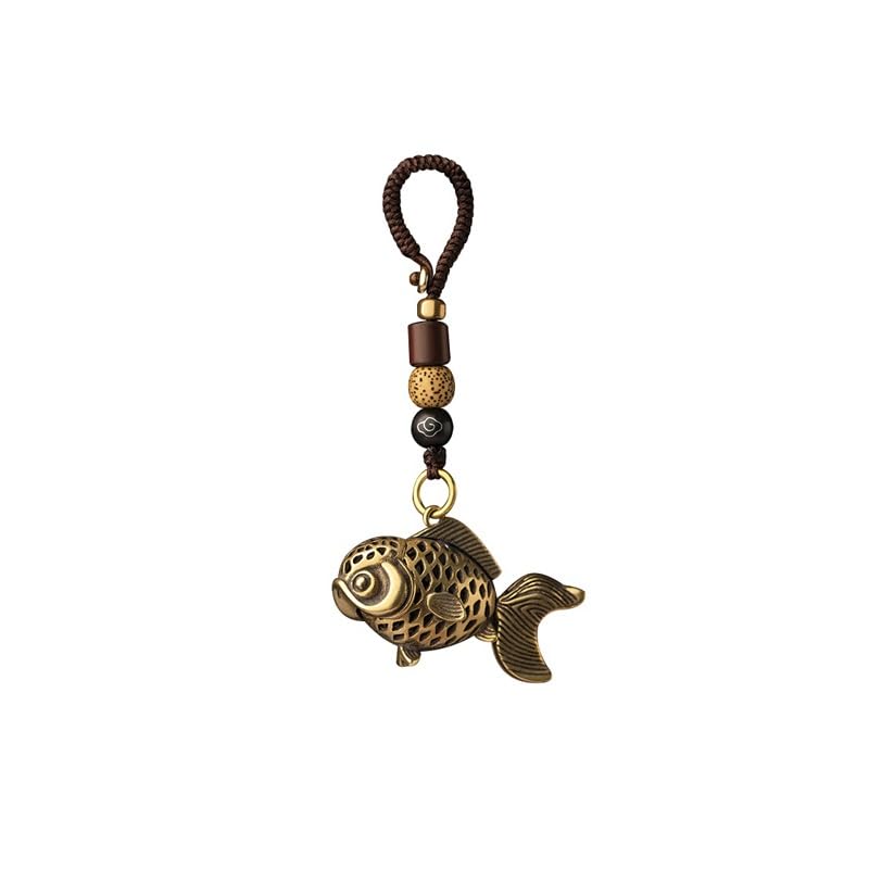 ADERFETBI Llavero Año Tras año de abundancia, Llavero de Coche con pez Dorado de latón, Colgante pequeño, Colgante de Mochila Retro, Adornos for Llaves, Regalos for Hombres y Mujeres Llavero Coche