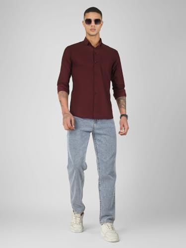 Image of Mens Cotton Lycra Full Sleeve Slim Fit Semi-Formal Shirt | Textured Pattern | Curved Hem