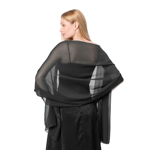 Jeffdad Szale i chusty do sukien wieczorowych, szyfonowe damskie eleganckie miękkie jedwabne chusty na wesele, szale ślubne na przyjęcia, Czarny, 200cm/78.74inch