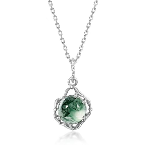 Collier agate mousse verte argent 925 anti-ternissement pendentif rond KnSam