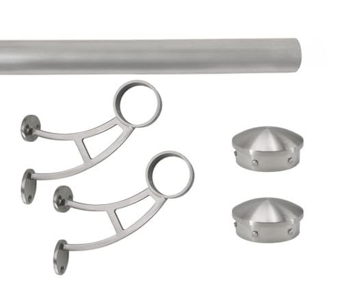 Top Hardware Solid Bar Mount Foot Rail Kit (Custom-Made), Brushed Stainless Steel Tubing, Bar Mount Foot Rail Bracket, End Cap (Tapered End Cap, 3 ft (36 in x 1))