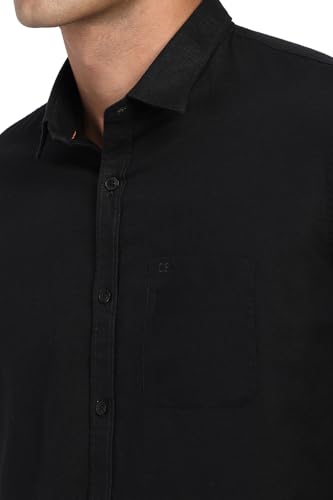 Image of Peter England Men's Solid Linen Blend Shirt Slim Fit| Casual Wear | Full Sleeves