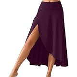 Maxi Skirts for Women Long Flowy Wrap Ruffle Ruffle Asymmetrical High Waisted Tiered High Low Plus Size Summer Athletic Yoga Skirts with Shorts Underneath Faldas Largas De Mujer Dark Purple,Large