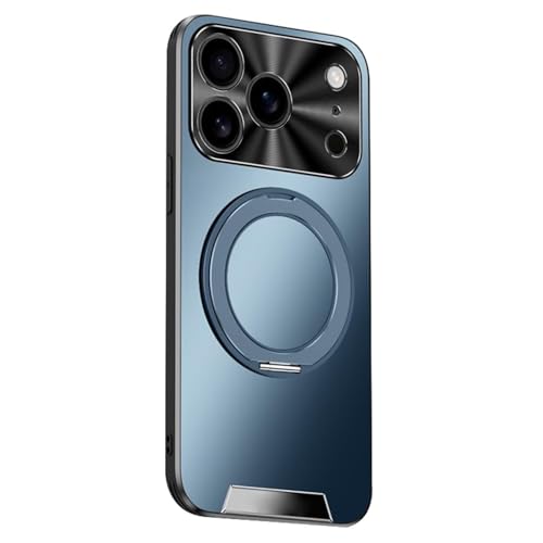 Coque iPhone 17 bleu rigide fine avec anneau magnetique et bequille