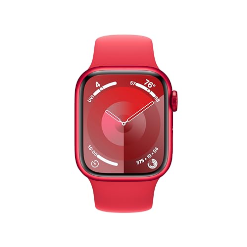 Image of Apple Watch Series 9 [GPS + Cellular 41mm] Smartwatch with (Product) RED Aluminum Case with (Product) RED Sport Band M /L. Fitness Tracker, Blood Oxygen & ECG Apps, Always-On Retina Display