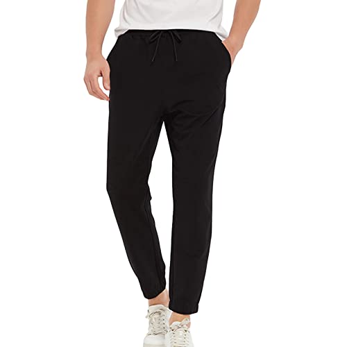 JEsilunmaMY Stretch Slacks for Men Elastic Waist Cotton Athletic Jogger Sweatpants Casual Loose Track Lounge Pencil Pants (Black,3X-Large)
