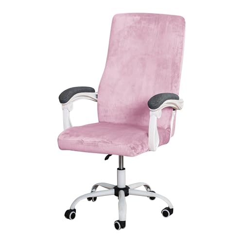Image of FORCHEER Velvet Large Office Chair Cover Pink Stretchable Computer Armchair Slipcover for Desk Chair Elastic Protector for Pets 1 Piece Washable Removable