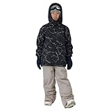 PONTAPES(ポンタペス) スノーボードウェア スキーウェア キッズ 上下セット 100～150サイズ 耐水圧20,000mm サイズ調節可能 PJS-110 CRブラック/カーキ 130サイズ スノーウェア スノボウェア スキーウェア ウエア 子供用 ジュニア 男の子 女の子