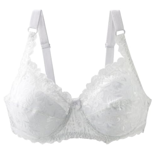 Womens Full Cup Bras Breathable Strapless Comfy Bras for Women UK Floral Lace Full Coverage Bra Ladies Non Padded Underwired Bra White 100E