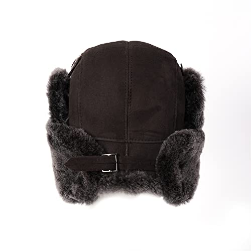 Mumcu's Leather Unisex Suede Sheepskin Fur Trapper Aviator Style Hat I Bomber Outdoor Winter Hat (Suede Coffee, X-Large) #TOP2