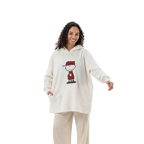 Berkshire Peanuts Velvetloft Oversized Sweatshirt Embroidered Snoopy & Woodstock Ultra Soft Fleece Pullover Cozy Casual for Women Gift for Fans X-Large Charlie Brown Clapping Embroidery