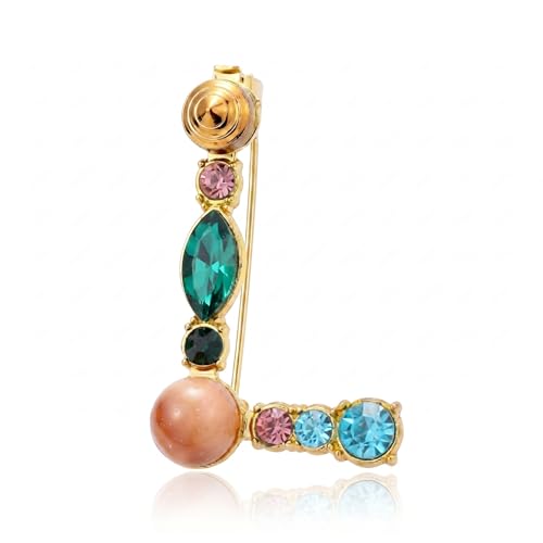 Image of Initial Brooch Pins A-Z 26 Letters Brooches For Women Colorful Enamel Alphabet Pin Pearl Crystal Lapel Pin