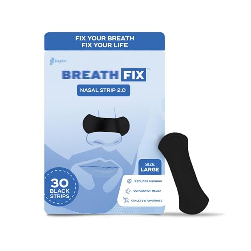 Image of BREATH FIX Large Size Nasal Strips 2.0 | Black Colour | Nasal Strip for Breathing | Enhances Sleep & Athletic Performance | By Byte | Optimizes Oxygen Intake | Skin-Friendly & Flexible Fit | Sweat-Resistant | CDSCO Approved | 30 Strips