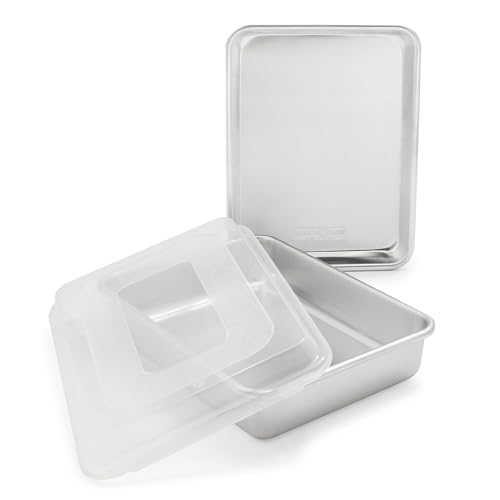 Nordic Ware Naturals 3 Piece Baking Pan Set, Natural Aluminium Baking Sheet with Superior Heat Conductivity