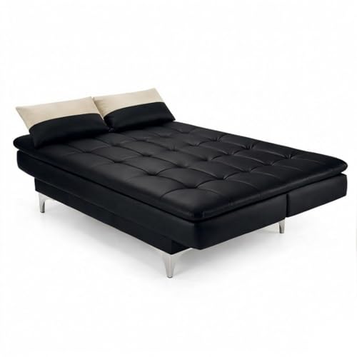 Image of FURNY Supersoft 3 Seater Leatherette Sofa Cum Bed with Ottoman (Black) Premium Finish with Extra 2 Cushions | Ideal for Living Rooms, Bedrooms, Offices