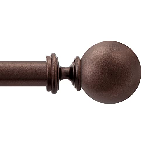 Image of Deco Window 52 to 144 Inch Adjustable Curtain Rod for Window & Door with Ball Finials Extendable Iron Pole for Home Hotel Living Drawing Room (1 inch Diameter, Brown)