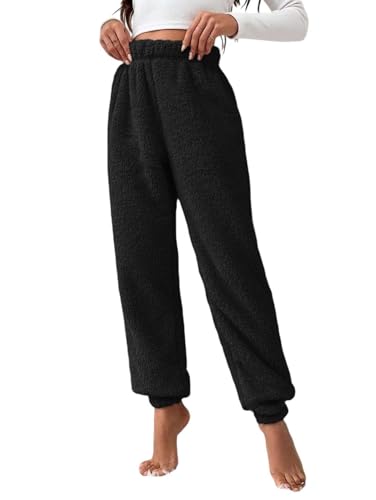 Image of KOTTY Women's Plush Coral Fabric Tapered Fit Pant - Warm Winter Wear with Soft Fuzzy Texture