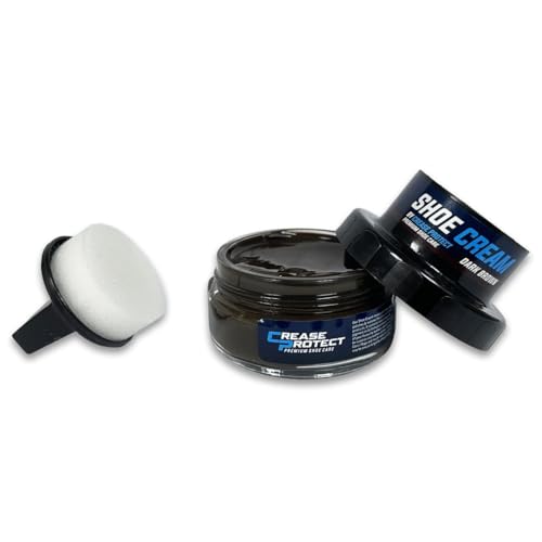 Crème Chaussures en Cuir | Cirage Nourrissant avec Éponge Applicatrice | Restaure Couleur & Brillance | Pour Cuir Noir, Marron & Neutre | Idéal Chaussures, Sacs & Meubles (Marron Foncé, Paquet De 1)
