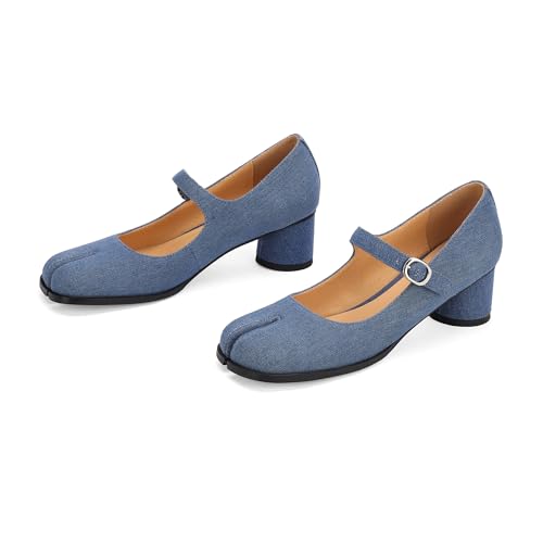 Image of Women Chunky Block High Heels Mary Janes Shoes Split Toe Tabi Shoes Ankle Strap Dress Pumps Shoes