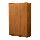 Wooden 3 Door Wardrobe with Shelf and Hanging Rail Modern Clothes Storage Cupboards Unit for Bedroom Furniture W 115.4 * D 50 * H 180cm (Oak Effect)