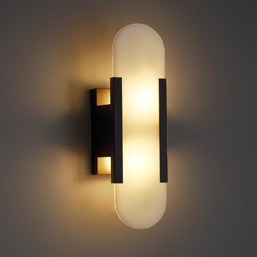13.8in Alabaster Wall Sconces,Natural Marble Wall Lighting?Alabaster Wall Lamp for Bedroom Stairs, Living Room, Vanity, Hallway Bedside(Bulb Included)