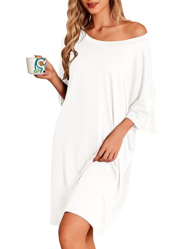 Image of Ekouaer Plus Size Nightgowns for Women Oversized Sleep Shirt Short Sleeve Nightshirt T-Shirt Dress Sleepwear S-5XL