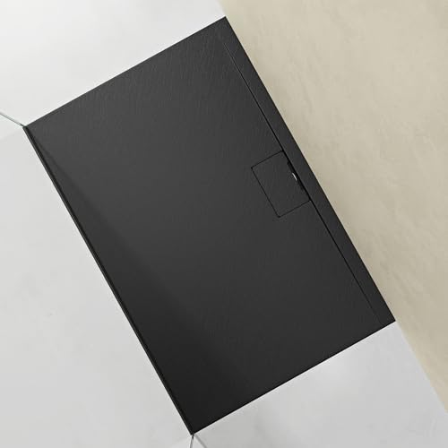 doporro Duschtasse Duschwanne 70x120x3 flach Mineralguss in Anthrazit DIN-Anschlüsse für bodengleiche Montage geeignet Geoma07
