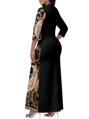Image of PinkPatty Women's Casual 3 /4 Sleeve Polo V Neck Bodycon Maxi Dress