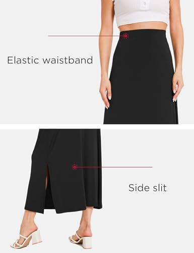 GYS Bamboo Viscose Skirts for Women Midi Length Flowy High Waisted Summer Knit Long Skirts with Slit4