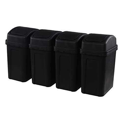Caneca de basura rectangular 7 L negra, pack de 4