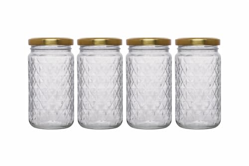 Image of Glass Jar with Air Tight Metal Lid I Kitchen Storage Jars for Spices, Coffee, Sugar & Dry Fruits I Grocery Storage Container I Kitchen Pantry Organiser Jar (DIAMOND GLASS JAR - 370 ml - PACK OF 4)