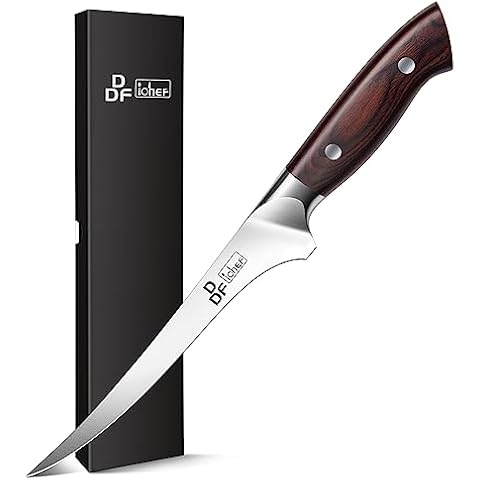 DDF iohEF Fillet Knife 7 Inch Professional Boning Knife High Carbon Japanese Stainless Steel Fish Knife with Full Tang Ergonomic Handle for Meat Cutting Trimming Cover