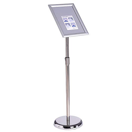 VAIIGO Soporte para Carteles A4 Ajustable de Pie de Aluminio – 360° Giratorio Soporte de Información, Publicitario y de Anuncio, Porta Carteles y Atril, Expositor para Menú, Oficina y Tienda – Plata