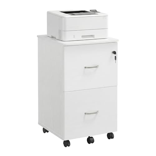Image of VASAGLE CUSTOS Collection - 2-Drawer File Cabinet, Locking Filing Cabinet for Home Office, Small Rolling Printer Stand, A4, Letter-Size Hanging Files, Assembly Required, White ULCD027WE02
